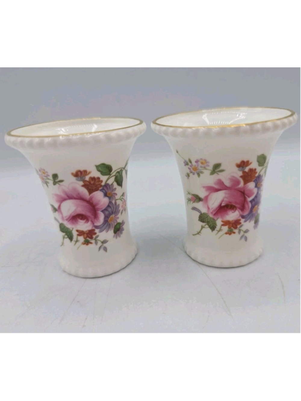 Royal Crown Derby Set Of 2 Bud Vase Derby Poises Bone China 2.5"Made In England